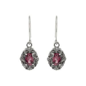 Sterling Silver Victorian Style Rhodolite Garnet Dangle Earrings